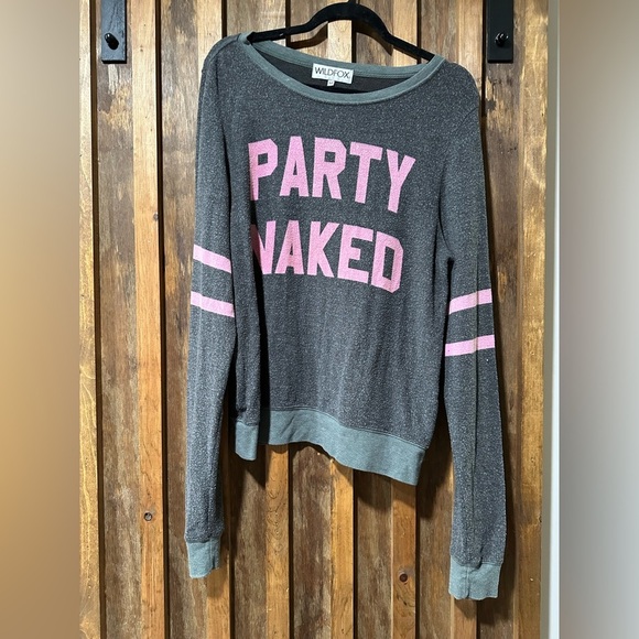 Wildfox Sweaters - Rare “Party Naked” Wildfox Gray and Pink Crew Neck Sweater Medium